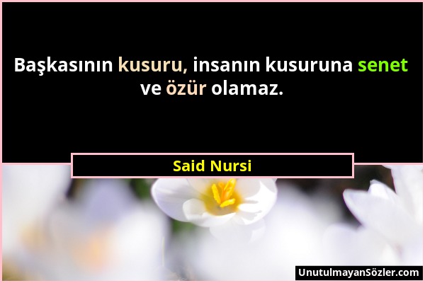 Said Nursi - Başkasının kusuru, insanın kusuruna senet ve özür olamaz....