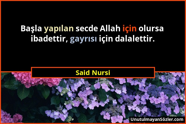 Said Nursi - Başla yapılan secde Allah için olursa ibadettir, gayrısı için dalalettir....