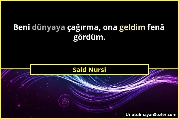 Said Nursi - Beni dünyaya çağırma, ona geldim fenâ gördüm....