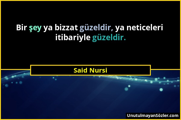 Said Nursi - Bir şey ya bizzat güzeldir, ya neticeleri itibariyle güzeldir....