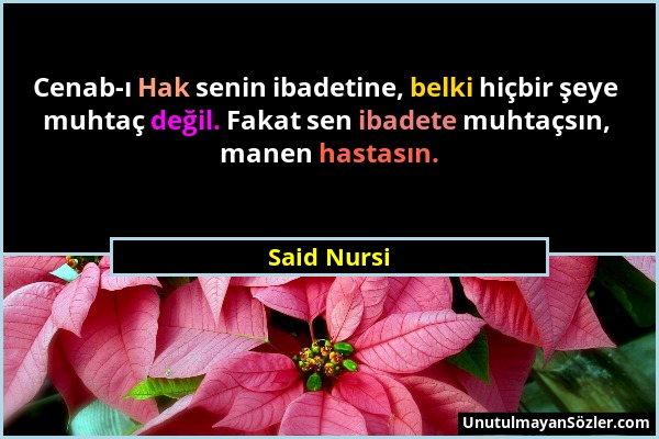 Said Nursi - Cenab-ı Hak senin ibadetine, belki hiçbir şeye muhtaç değil. Fakat sen ibadete muhtaçsın, manen hastasın....