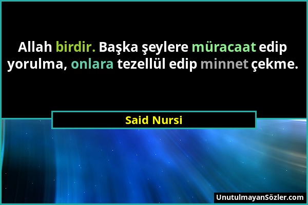 Said Nursi - Allah birdir. Başka şeylere müracaat edip yorulma, onlara tezellül edip minnet çekme....