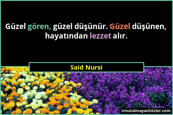 Said Nursi - Güzel gören, güzel düşünür. Güzel düşünen, hayatından lezzet alır....