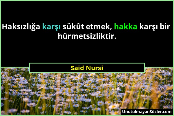 Said Nursi - Haksızlığa karşı sükût etmek, hakka karşı bir hürmetsizliktir....