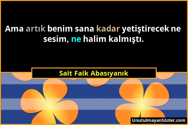 Sait Faik Abasıyanık - Ama artık benim sana kadar yetiştirecek ne sesim, ne halim kalmıştı....