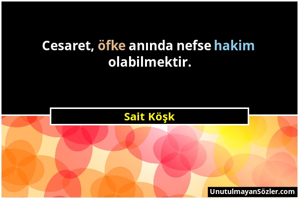 Sait Köşk - Cesaret, öfke anında nefse hakim olabilmektir....