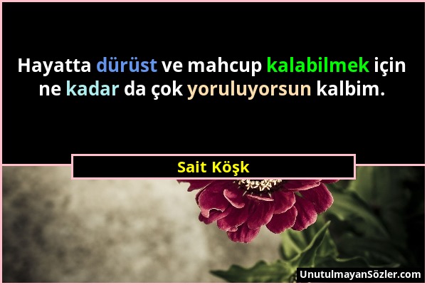 Sait Köşk - Hayatta dürüst ve mahcup kalabilmek için ne kadar da çok yoruluyorsun kalbim....