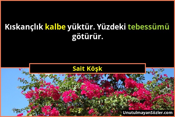 Sait Köşk - Kıskançlık kalbe yüktür. Yüzdeki tebessümü götürür....