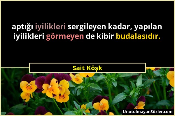 Sait Köşk - aptığı iyilikleri sergileyen kadar, yapılan iyilikleri görmeyen de kibir budalasıdır....