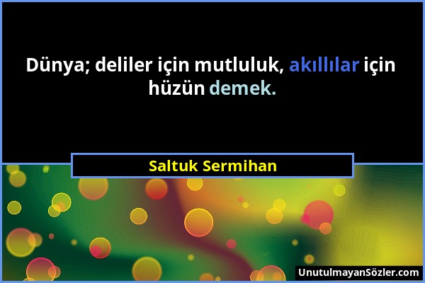 Saltuk Sermihan - Dünya; deliler için mutluluk, akıllılar için hüzün demek....