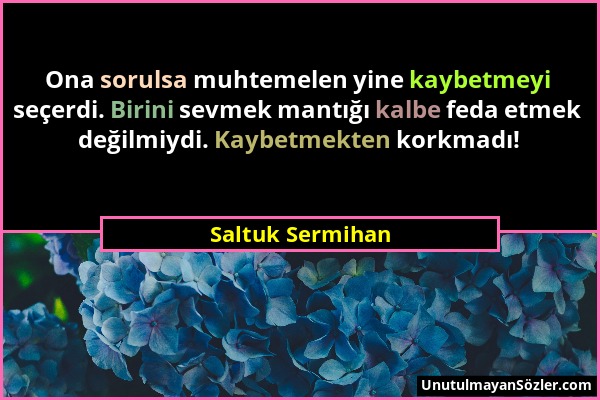 Saltuk Sermihan - Ona sorulsa muhtemelen yine kaybetmeyi seçerdi. Birini sevmek mantığı kalbe feda etmek değilmiydi. Kaybetmekten korkmadı!...