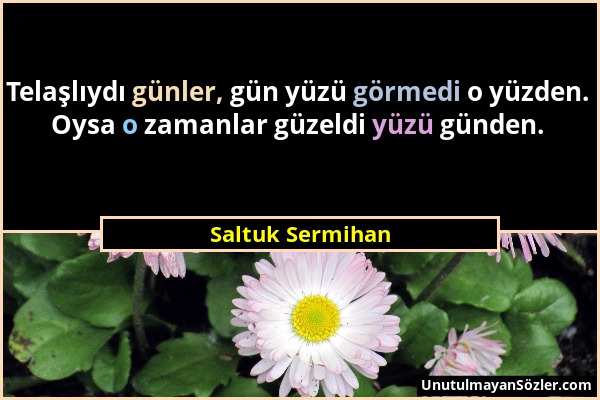 Saltuk Sermihan - Telaşlıydı günler, gün yüzü görmedi o yüzden. Oysa o zamanlar güzeldi yüzü günden....