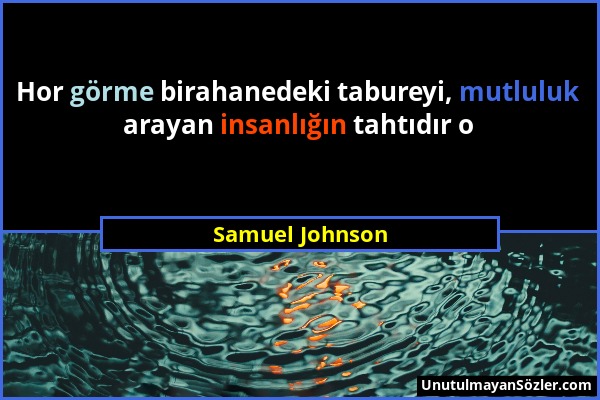 Samuel Johnson - Hor görme birahanedeki tabureyi, mutluluk arayan insanlığın tahtıdır o...