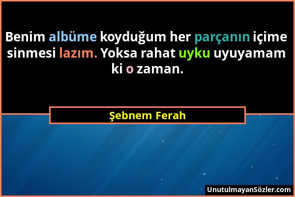 Şebnem Ferah - Benim albüme koyduğum her parçanın içime sinmesi lazım. Yoksa rahat uyku uyuyamam ki o zaman....