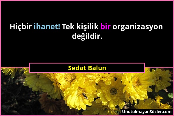 Sedat Balun - Hiçbir ihanet! Tek kişilik bir organizasyon değildir....