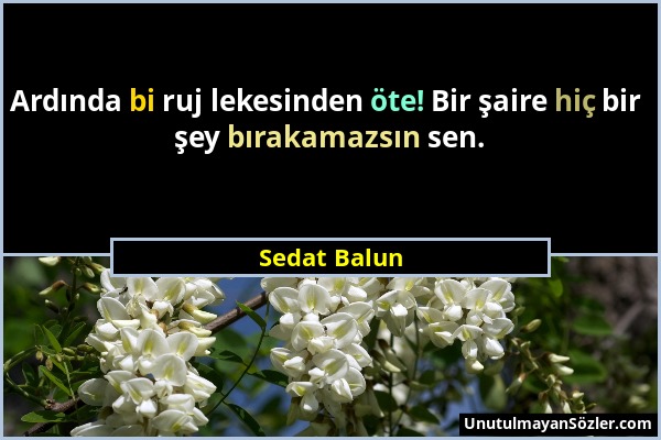 Sedat Balun - Ardında bi ruj lekesinden öte! Bir şaire hiç bir şey bırakamazsın sen....