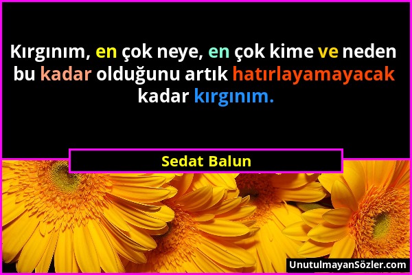 Sedat Balun - Kırgınım, en çok neye, en çok kime ve neden bu kadar olduğunu artık hatırlayamayacak kadar kırgınım....