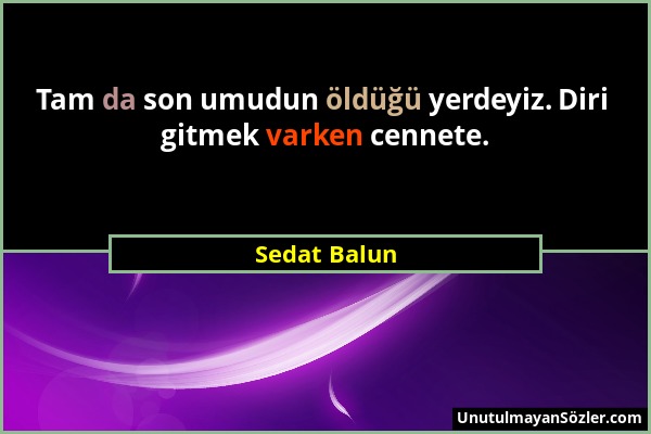 Sedat Balun - Tam da son umudun öldüğü yerdeyiz. Diri gitmek varken cennete....