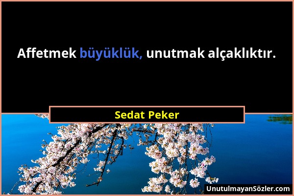 Sedat Peker - Affetmek büyüklük, unutmak alçaklıktır....