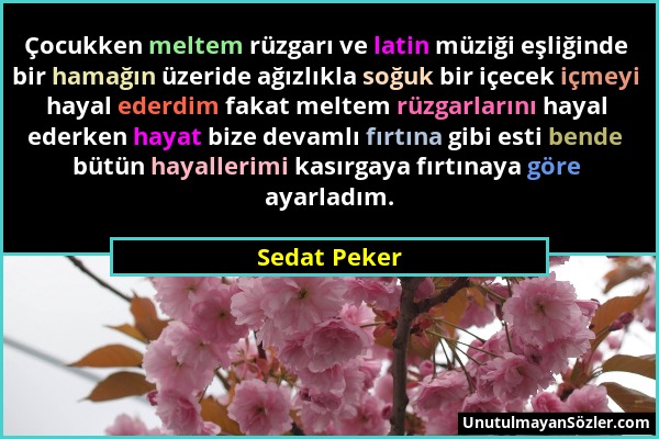 Sedat Peker - Çocukken meltem rüzgarı ve latin müziği eşliğinde bir hamağın üzeride ağızlıkla soğuk bir içecek içmeyi hayal ederdim fakat meltem rüzga...