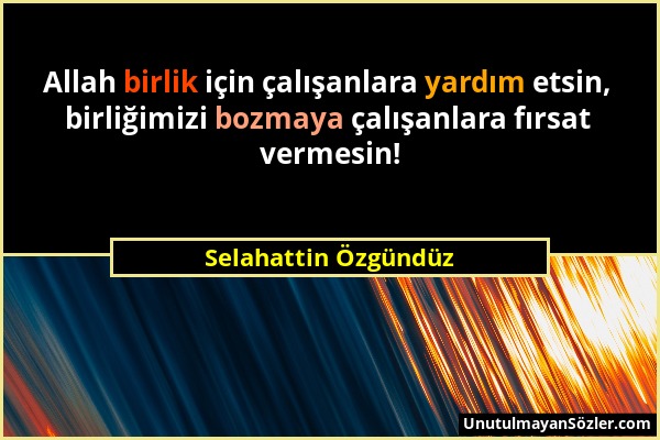 Selahattin Özgündüz - Allah birlik için çalışanlara yardım etsin, birliğimizi bozmaya çalışanlara fırsat vermesin!...