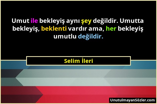 Selim İleri - Umut ile bekleyiş aynı şey değildir. Umutta bekleyiş, beklenti vardır ama, her bekleyiş umutlu değildir....