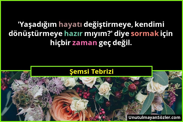 Şemsi Tebrizi - 'Yaşadığım hayatı değiştirmeye, kendimi dönüştürmeye hazır mıyım?' diye sormak için hiçbir zaman geç değil....