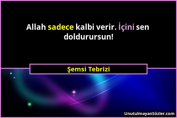 Şemsi Tebrizi - Allah sadece kalbi verir. İçini sen doldurursun!...