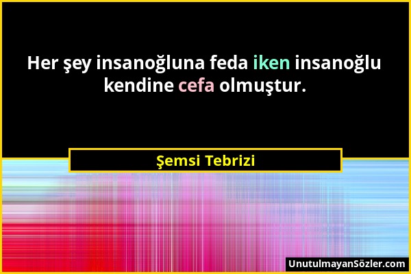 Şemsi Tebrizi - Her şey insanoğluna feda iken insanoğlu kendine cefa olmuştur....