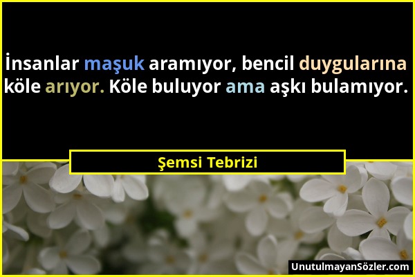 Şemsi Tebrizi - İnsanlar maşuk aramıyor, bencil duygularına köle arıyor. Köle buluyor ama aşkı bulamıyor....