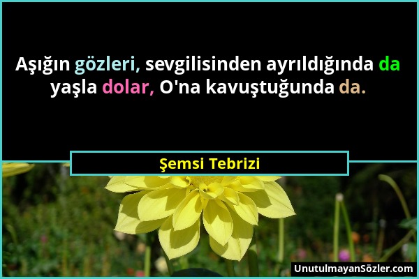 Şemsi Tebrizi - Aşığın gözleri, sevgilisinden ayrıldığında da yaşla dolar, O'na kavuştuğunda da....