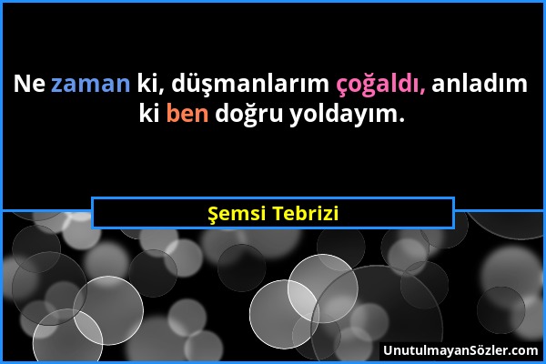 Şemsi Tebrizi - Ne zaman ki, düşmanlarım çoğaldı, anladım ki ben doğru yoldayım....