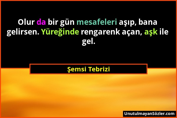 Şemsi Tebrizi - Olur da bir gün mesafeleri aşıp, bana gelirsen. Yüreğinde rengarenk açan, aşk ile gel....