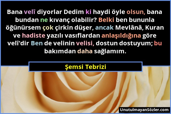 Şemsi Tebrizi - Bana velî diyorlar Dedim ki haydi öyle olsun, bana bundan ne kıvanç olabilir? Belki ben bununla öğünürsem çok çirkin düşer, ancak Mevl...