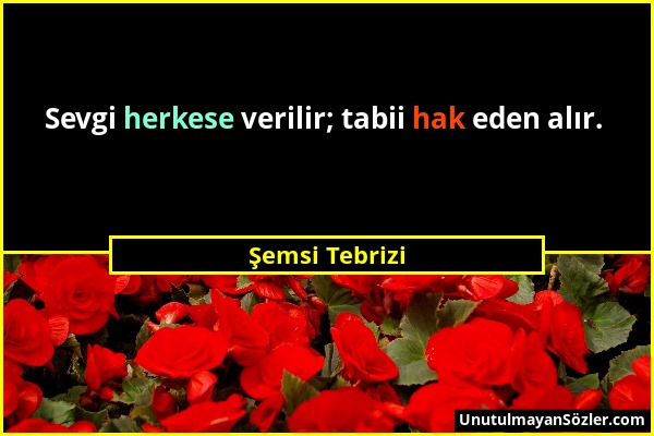 Şemsi Tebrizi - Sevgi herkese verilir; tabii hak eden alır....