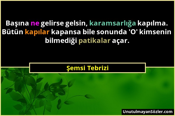 Şemsi Tebrizi - Başına ne gelirse gelsin, karamsarlığa kapılma. Bütün kapılar kapansa bile sonunda 'O' kimsenin bilmediği patikalar açar....