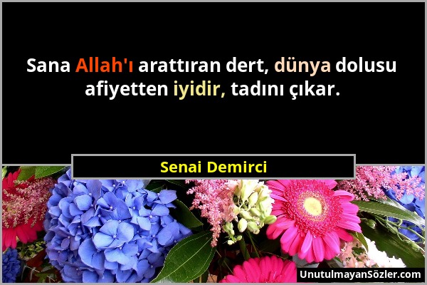 Senai Demirci - Sana Allah'ı arattıran dert, dünya dolusu afiyetten iyidir, tadını çıkar....