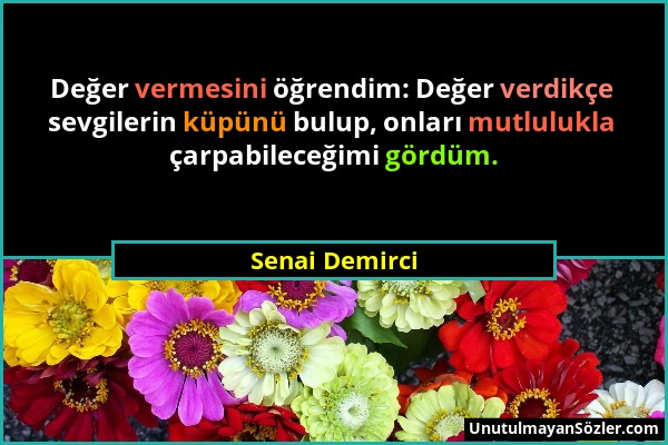 Senai Demirci - Değer vermesini öğrendim: Değer verdikçe sevgilerin küpünü bulup, onları mutlulukla çarpabileceğimi gördüm....