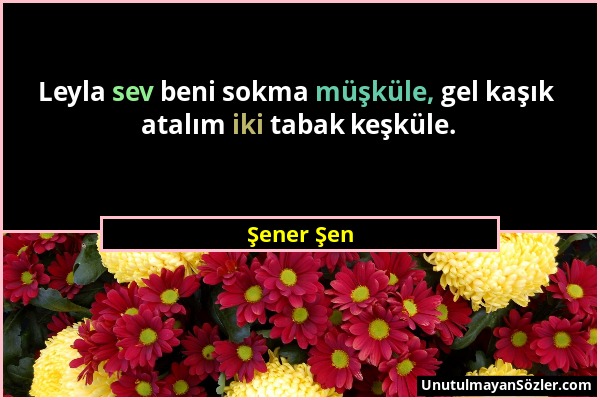 Şener Şen - Leyla sev beni sokma müşküle, gel kaşık atalım iki tabak keşküle....