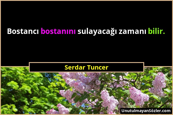 Serdar Tuncer - Bostancı bostanını sulayacağı zamanı bilir....