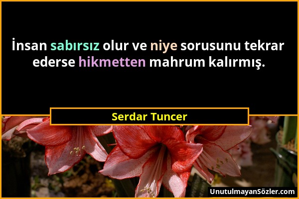 Serdar Tuncer - İnsan sabırsız olur ve niye sorusunu tekrar ederse hikmetten mahrum kalırmış....