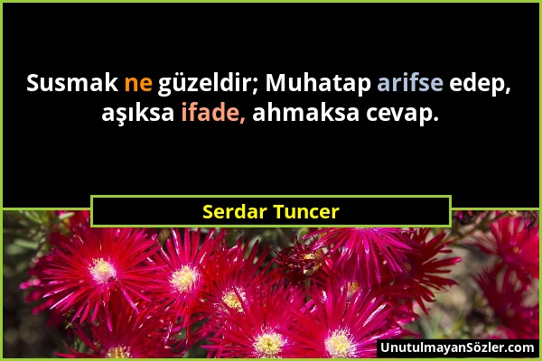 Serdar Tuncer - Susmak ne güzeldir; Muhatap arifse edep, aşıksa ifade, ahmaksa cevap....