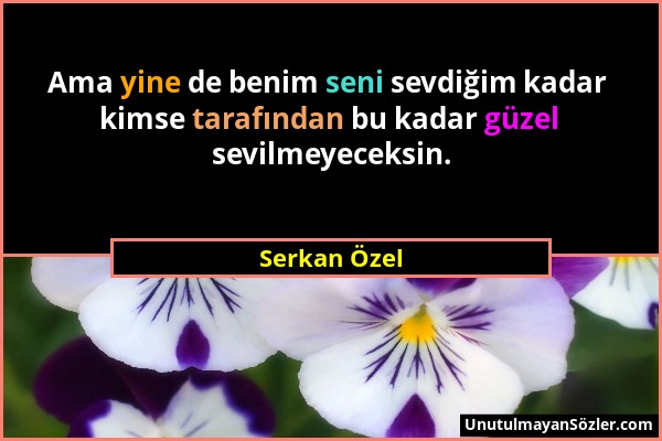 Serkan Özel - Ama yine de benim seni sevdiğim kadar kimse tarafından bu kadar güzel sevilmeyeceksin....