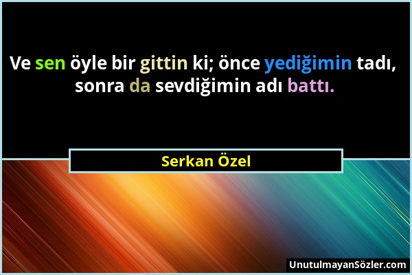 Serkan Özel - Ve sen öyle bir gittin ki; önce yediğimin tadı, sonra da sevdiğimin adı battı....