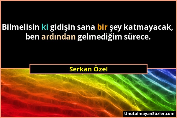 Serkan Özel - Bilmelisin ki gidişin sana bir şey katmayacak, ben ardından gelmediğim sürece....