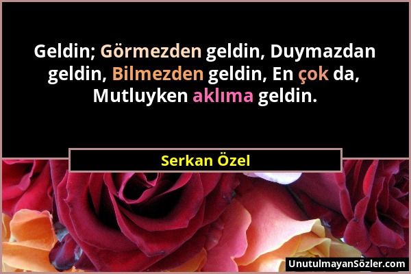 Serkan Özel - Geldin; Görmezden geldin, Duymazdan geldin, Bilmezden geldin, En çok da, Mutluyken aklıma geldin....