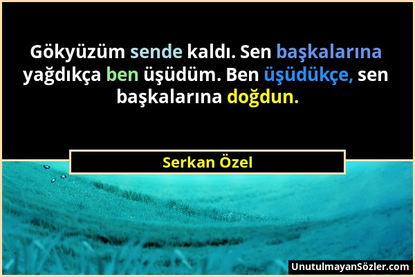 Serkan Özel - Gökyüzüm sende kaldı. Sen başkalarına yağdıkça ben üşüdüm. Ben üşüdükçe, sen başkalarına doğdun....