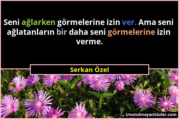 Serkan Özel - Seni ağlarken görmelerine izin ver. Ama seni ağlatanların bir daha seni görmelerine izin verme....