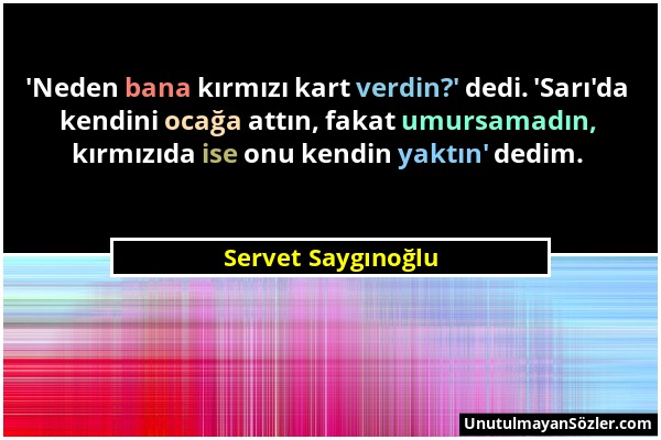 Servet Saygınoğlu - 'Neden bana kırmızı kart verdin?' dedi. 'Sarı'da kendini ocağa attın, fakat umursamadın, kırmızıda ise onu kendin yaktın' dedim....