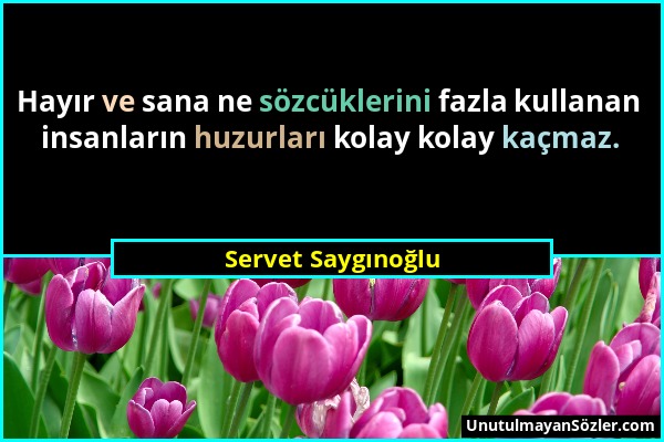 Servet Saygınoğlu - Hayır ve sana ne sözcüklerini fazla kullanan insanların huzurları kolay kolay kaçmaz....